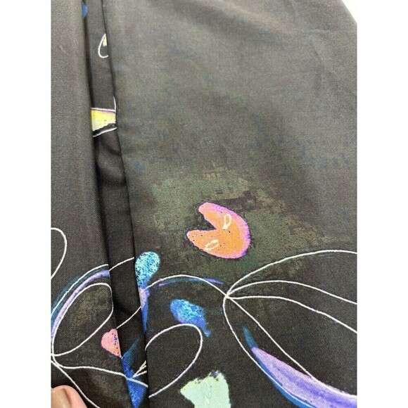 Loup Silk Dress 42 Black Bright Print V-neck Midi Side Zip Sleeveless French - Picture 11 of 13